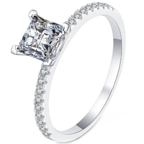 ***COI Sterling Silver 925 1 Carat Princess Cut Moissanite Solitaire Ring-01128BB