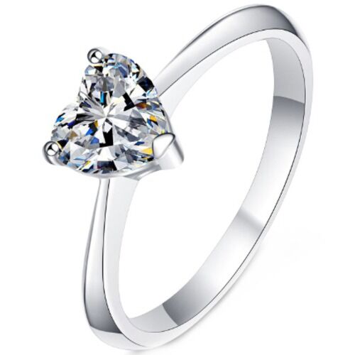 ***COI Sterling Silver 925 1 Carat Heart Moissanite Solitaire Ring-01135BB
