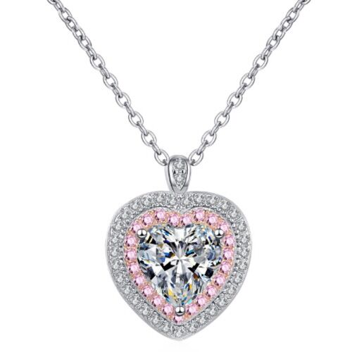 ***COI Sterling Silver 925 Rose Silver 1 Carat Heart Moissanite Solitaire Pendant-01143BB