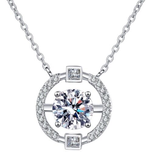 ***COI Sterling Silver 925 1 Carat Moissanite Solitaire Necklace(Length: 19.68 inches)-01145BB