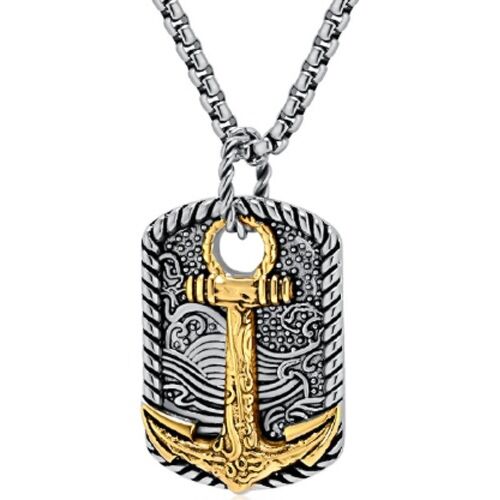 ***COI Titanium Black/Gold Tone/Silver/Gold Tone Silver Anchor Tag Pendant-01153BB