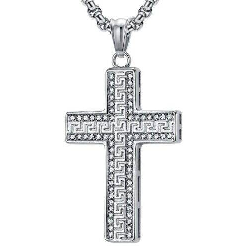 ***COI Titanium Black/Gold Tone/Silver Celtic Cross Pendant With Cubic Zirconia-01154BB