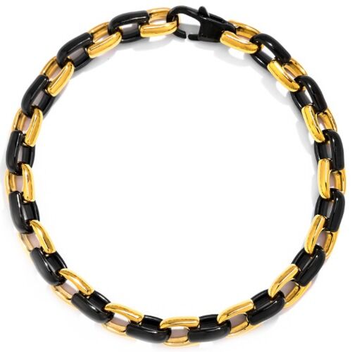 ***COI Titanium Black Gold Tone Bracelet With Steel Clasp(Length: 8.07 inches)-01159BB