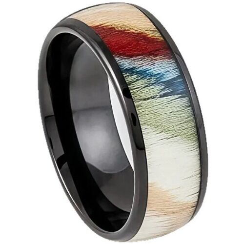 ***COI Black Titanium Koa Wood Dome Court Ring-01171BB
