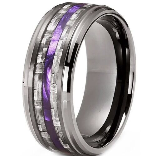 ***COI Black Titanium Carbon Fiber Step Edges Ring-01176BB