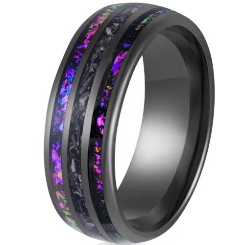 ***COI Black Titanium Crushed Opal & Meteorite Dome Court Ring-01177BB