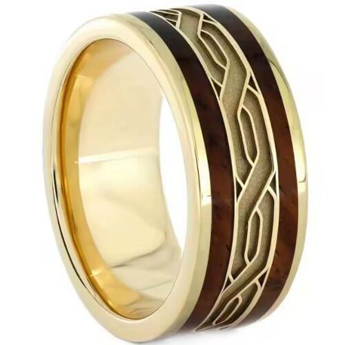 ***COI Gold Tone Titanium Celtic Knots & Koa Wood Ring-01178BB