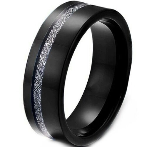 ***COI Black Titanium Offset Meteorite Pipe Cut Flat Ring-01179BB