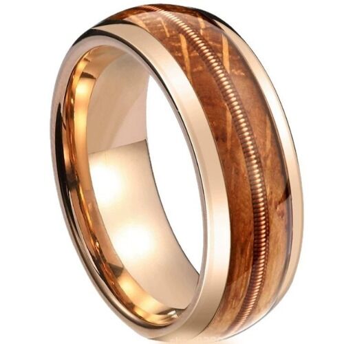 ***COI Rose Titanium Koa Wood Wire Dome Court Ring-01215BB