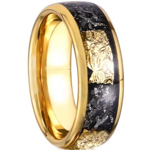 ***COI Gold Tone Titanium Dome Court Ring With Meteorite & Gold Foil-01219BB