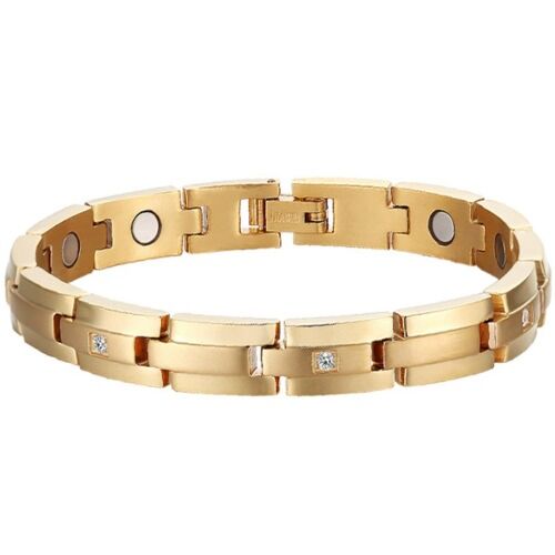 ***COI Gold Tone Titanium Cubic Zirconia Bracelet With Steel Clasp(Length: 8.27 inches)-01222BB