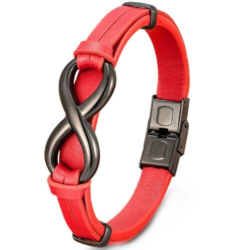 ***COI Black Titanium Infinity Genuine Leather Bracelet With Steel Clasp(Length: 8.27 inches)-01223BB