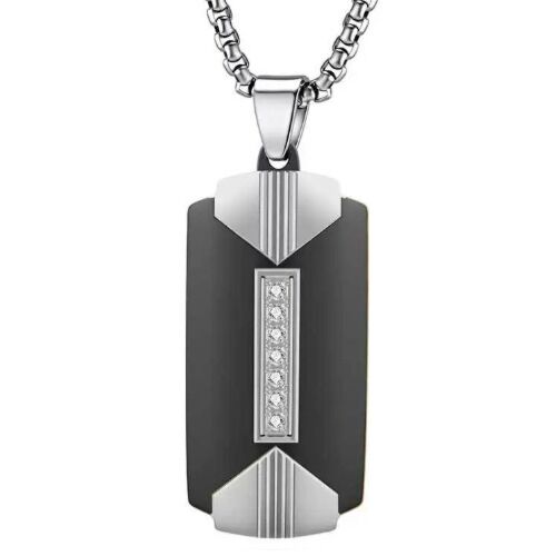 ***COI Titanium Black/Gold Tone Silver Tag Pendant With Cubic Zirconia-01240BB