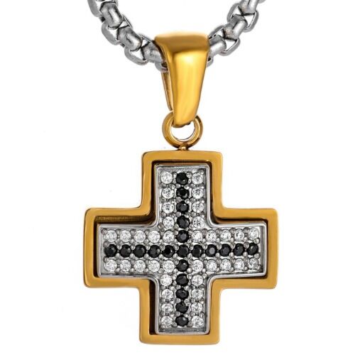 ***COI Gold Tone Titanium Cross Pendant With Cubic Zirconia-01241BB