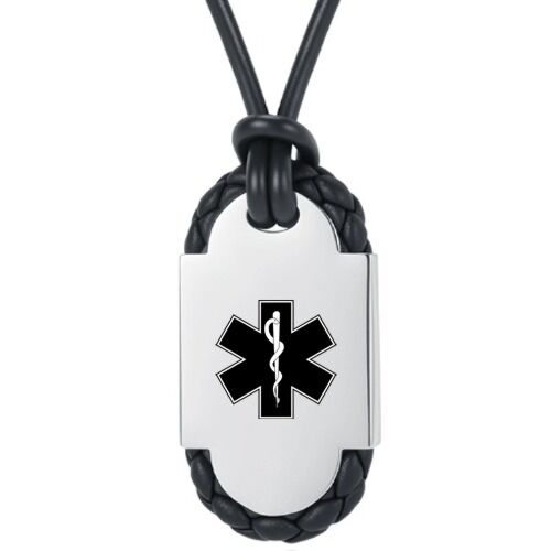 ***COI Titanium Black Gold Tone/SilverBlack Medical Alert Pendant-01242BB