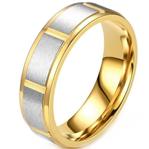***COI Titanium Silver Black/Gold Tone/Rose/Silver Grooves Step Edges Ring-01248BB