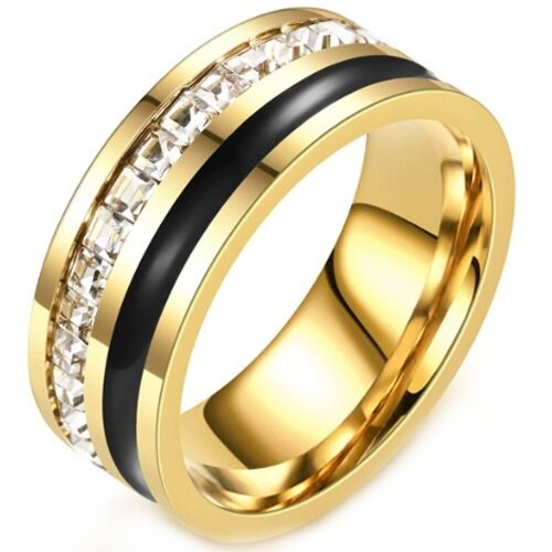 ***COI Titanium Black Gold Tone Ring With Cubic Zirconia-01262BB