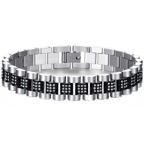 ***COI Titanium Blue/Gold Tone Silver/Black Silver Cubic Zirconia Bracelet With Steel Clasp(Length: 8.27 inches)-01264BB