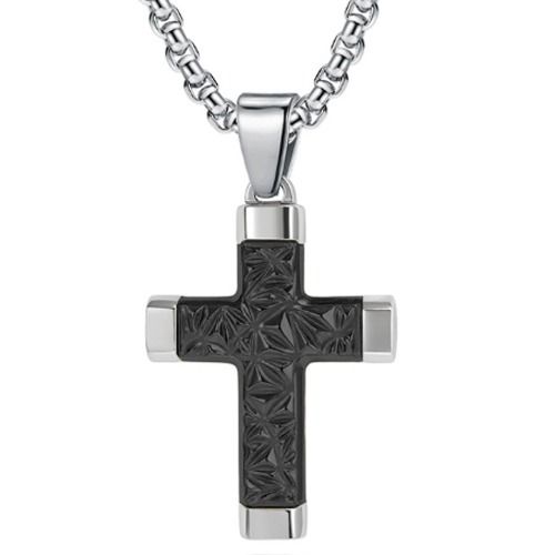 ***COI Titanium Black/Gold Tone Silver Cross Pendant-01277BB