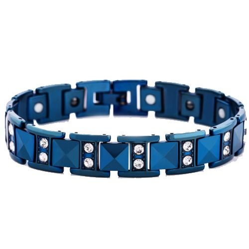 ***COI Titanium Blue/Gold Tone/Rose Cubic Zirconia Bracelet With Steel Clasp(Length: 8.27 inches)-01285BB