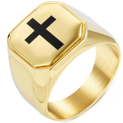 ***COI Titanium Black/Gold Tone/Silver Cross Ring-01287BB