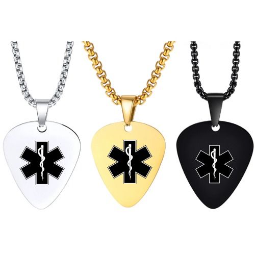 ***COI Titanium Black/Gold Tone/Silver Medical Alert Pendant-01293BB