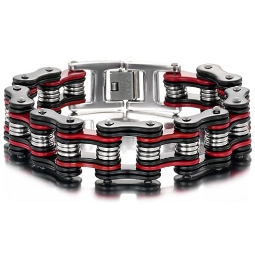 ***COI Titanium Black Red Silver Bracelet With Steel Clasp(Length: 8.86 inches)-01295BB