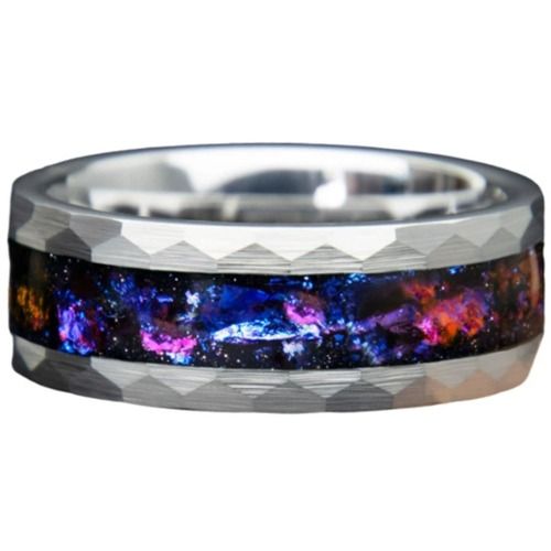 ***COI Titanium Faceted Ring With Meteorite-01297BB
