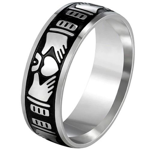 ***COI Titanium Black Silver Mo Anam Cara Claddagh Ring-01301BB