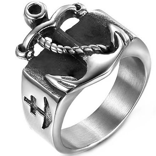 ***COI Titanium Black Silver Anchor Ring-01314BB