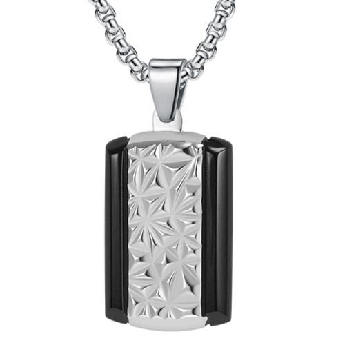 ***COI Titanium Black/Blue Silver Floral Pendant-01328BB