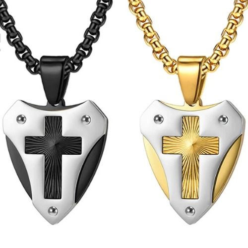 ***COI Titanium Black/Gold Tone Silver Cross Pendant-01329BB