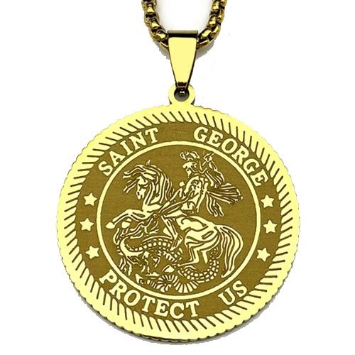 ***COI Titanium Gold Tone/Silver Saint George Protect Us Pendant-01330BB