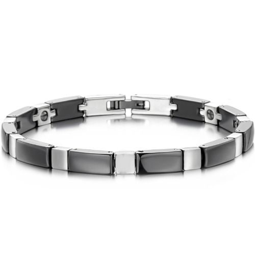 ***COI Titanium Black/White Ceramic Bracelet With Steel Clasp(Length: 7.87 inches)-01333BB