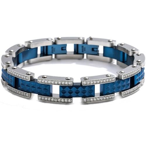 ***COI Titanium Blue Silver Faceted Cubic Zirconia Bracelet With Steel Clasp(Length: 9.06 inches)-01335BB