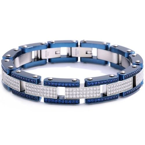 ***COI Titanium Blue Silver Cubic Zirconia Bracelet With Steel Clasp(Length: 9.06 inches)-01336BB