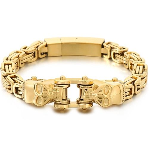 ***COI Titanium Black/Gold Tone/Silver Skull Bracelet With Steel Clasp(Length: 8.27 inches)-01337BB