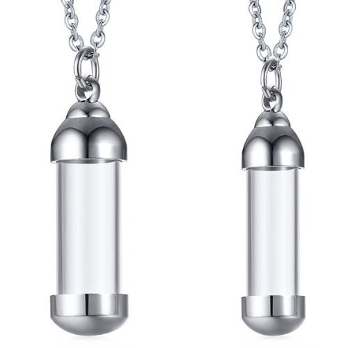 ***COI Titanium Black/Silver Cremation Pendant For Ashes of Pets and People-01351BB