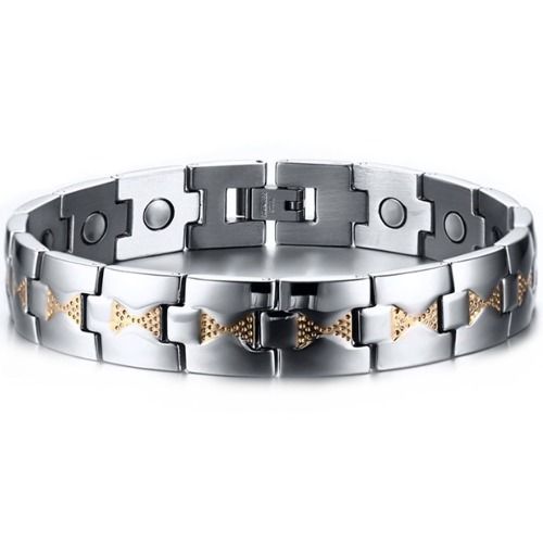 ***COI Titanium Gold Tone Silver Bracelet With Steel Clasp(Length: 8.66 inches)-01354BB