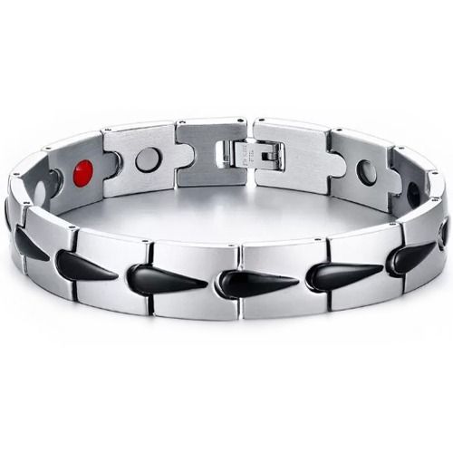 ***COI Titanium Black Silver Bracelet With Steel Clasp(Length: 8.27 inches)-01357BB