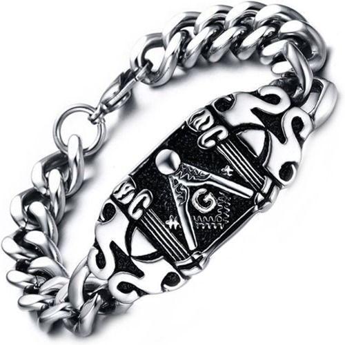 ***COI Titanium Black Silver Masonic Freemason Bracelet With Steel Clasp(Length: 8.27 inches)-01358BB