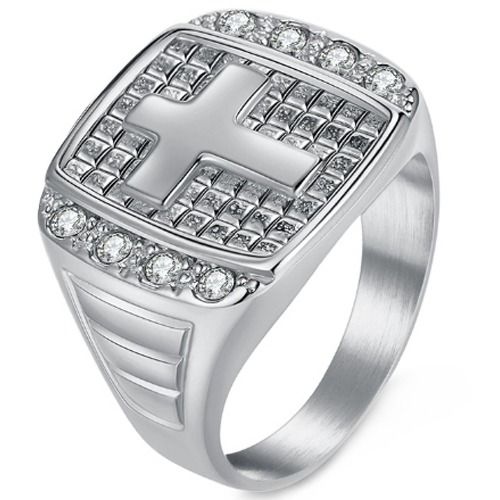 ***COI Titanium Black/Gold Tone/Silver Cross Ring With Cubic Zirconia-01381BB