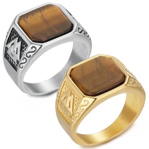 ***COI Titanium Gold Tone/Silver Ring With Tiger Eye-01382BB