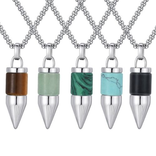 ***COI Titanium Pendant With Tiger Eye/Black Onyx/Turquoise/Created Jade/Green Malachite-01387BB