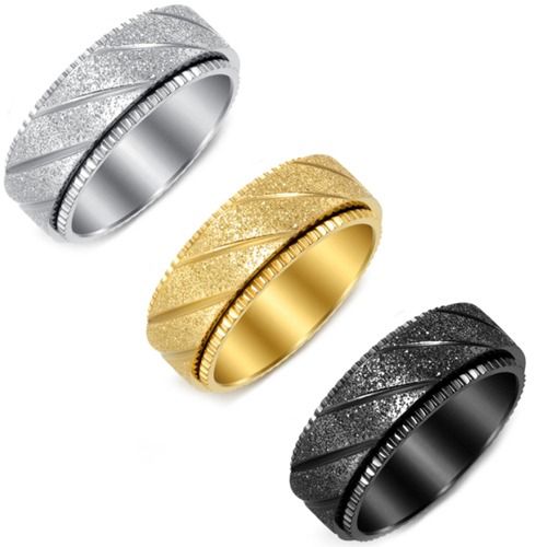 ***COI Titanium Black/Gold Tone/Silver Sandblasted Step Edges Rotating Ring-01422BB