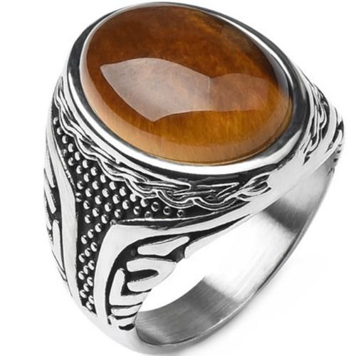 ***COI Titanium Black Silver Ring With Tiger Eye-01424BB