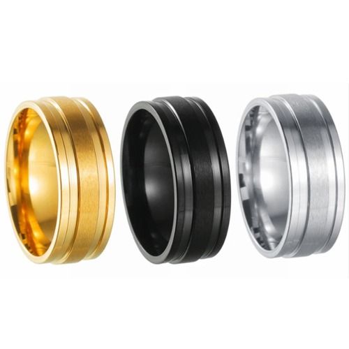 ***COI Titanium Black/Gold Tone/Silver Step Edges Ring-01428BB