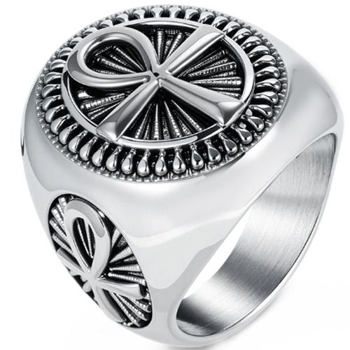 ***COI Titanium Black Silver/Black Gold Tone Silver Cross Ring-01430BB