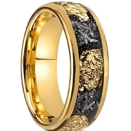 ***COI Gold Tone Titanium Meteorite & Gold Foil Dome Court Ring-01435BB