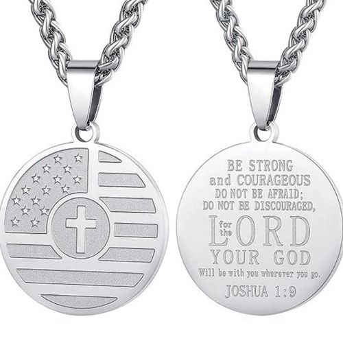 ***COI Titanium Black/Gold Tone/Silver American Flag Cross Prayer Pendant-01451BB